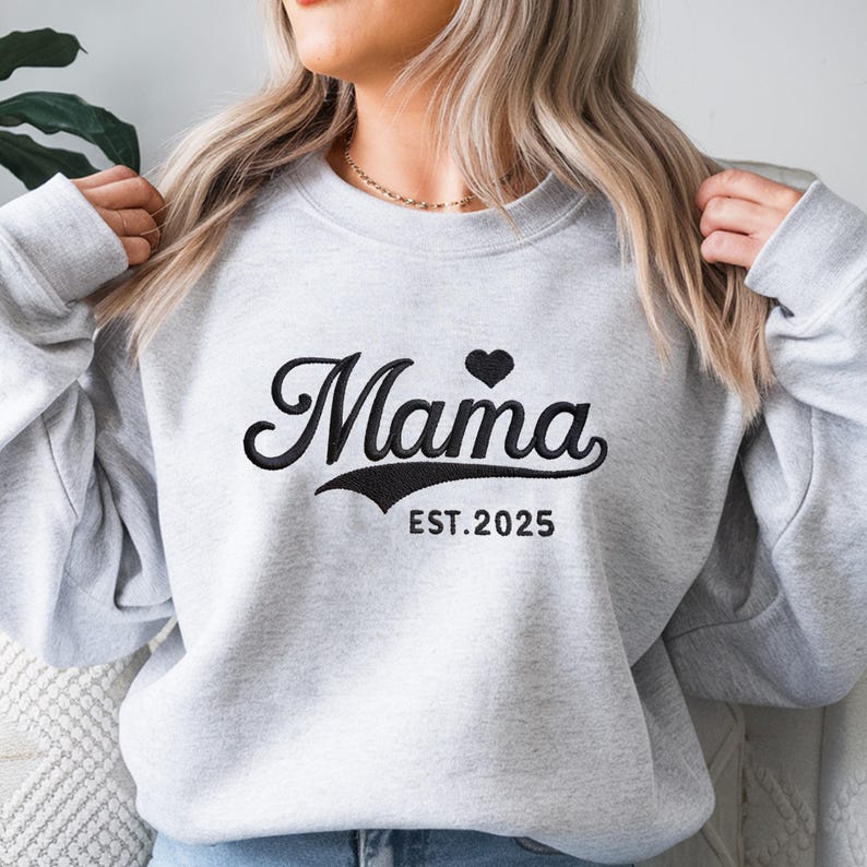 Custom Embroidery Retro Heart With Est Year Mama Sweatshirt