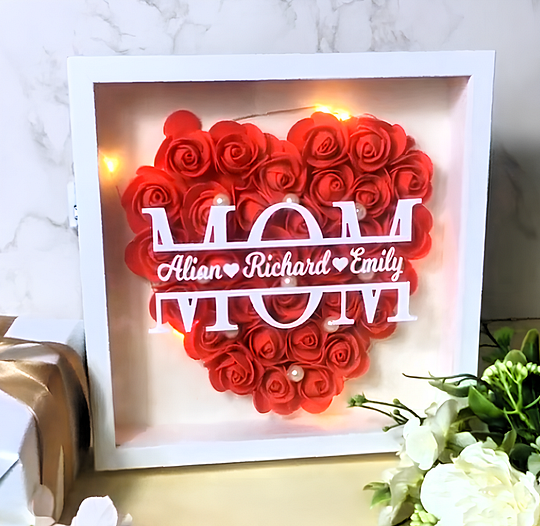 Personalized Mom Flower Shadow Box, Mother's Day Gift, Handcrafted Mom's Present, Gifts for Mom