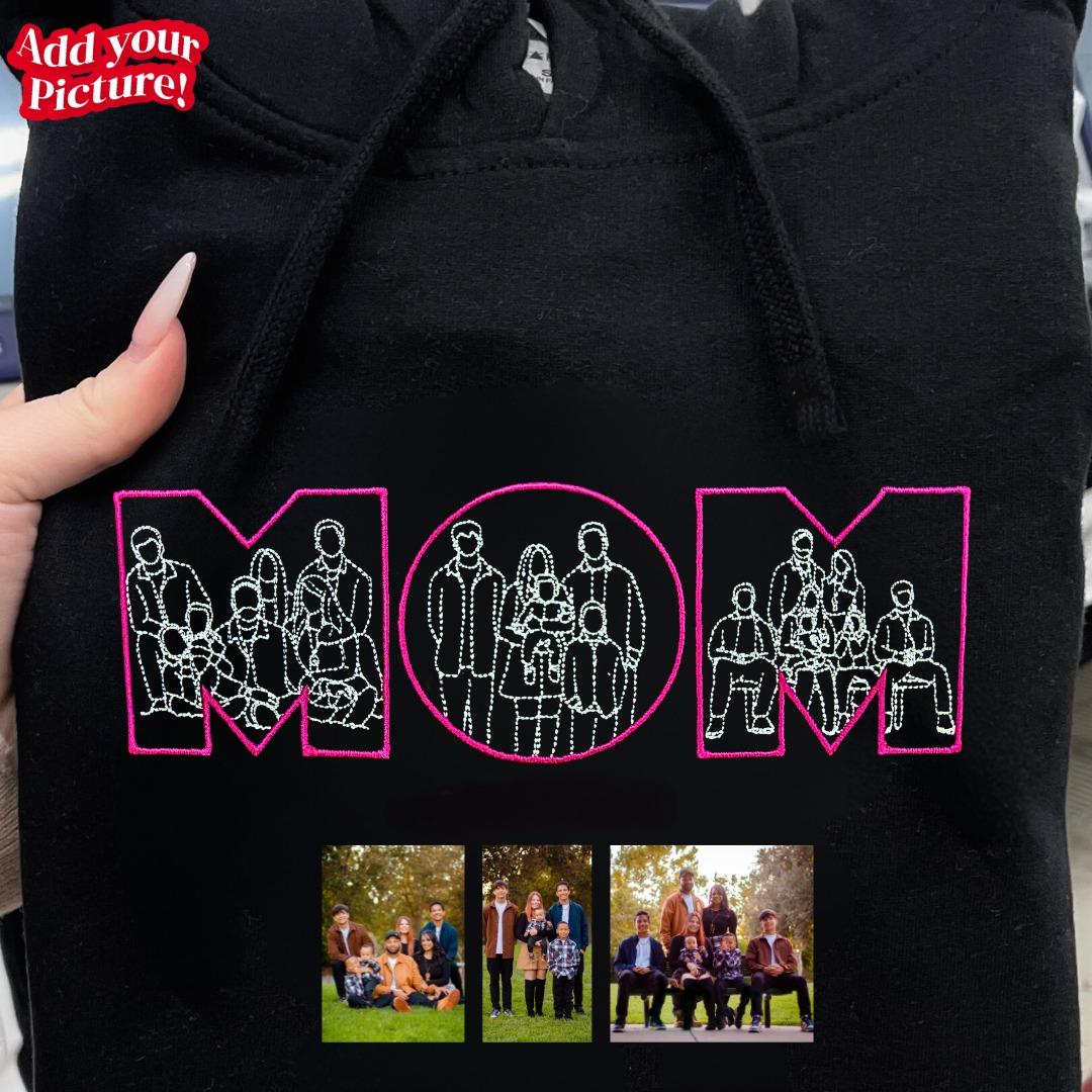 Personalized Embroidered "MOM" Photo Portrait Hoodie Sweatshirt