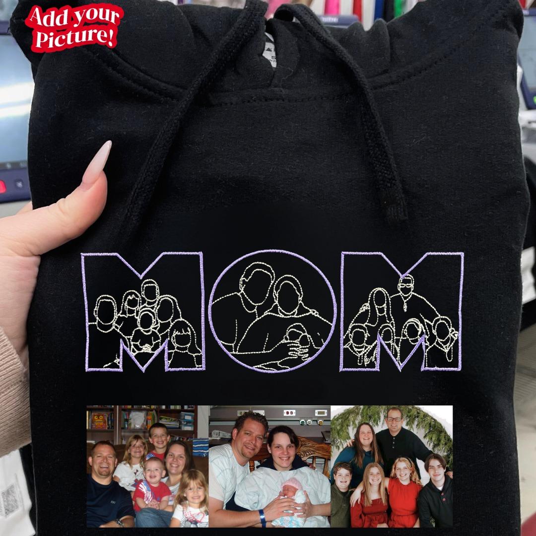 Personalized Embroidered "MOM" Photo Portrait Hoodie Sweatshirt