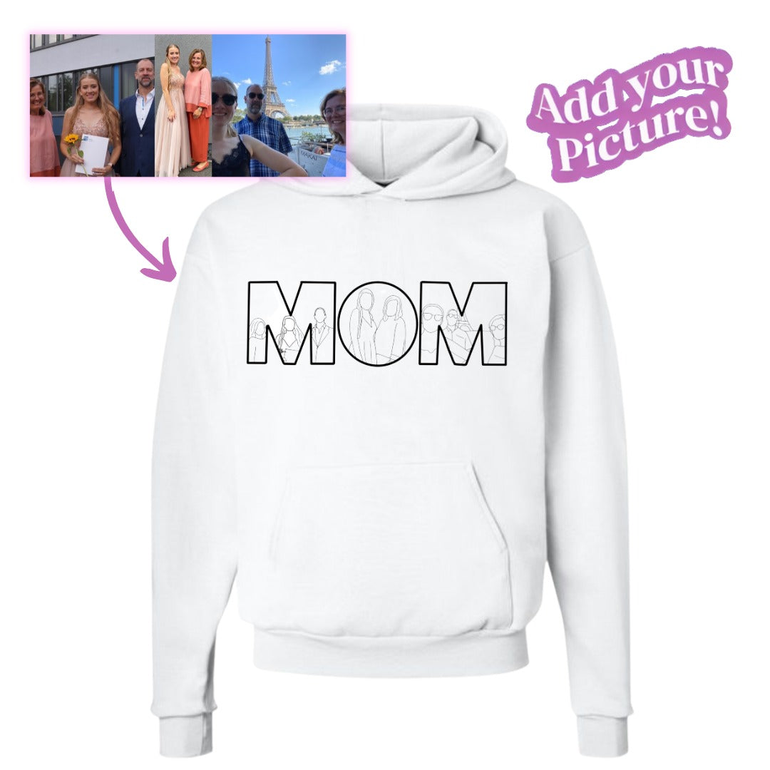 Personalized Embroidered "MOM" Photo Portrait Hoodie Sweatshirt