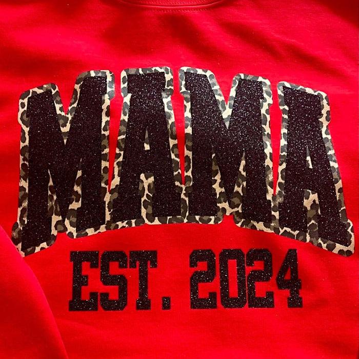 Custom Leopard Embroidery Mama Est Yaer Glitter Sweatshirt With Kids Name