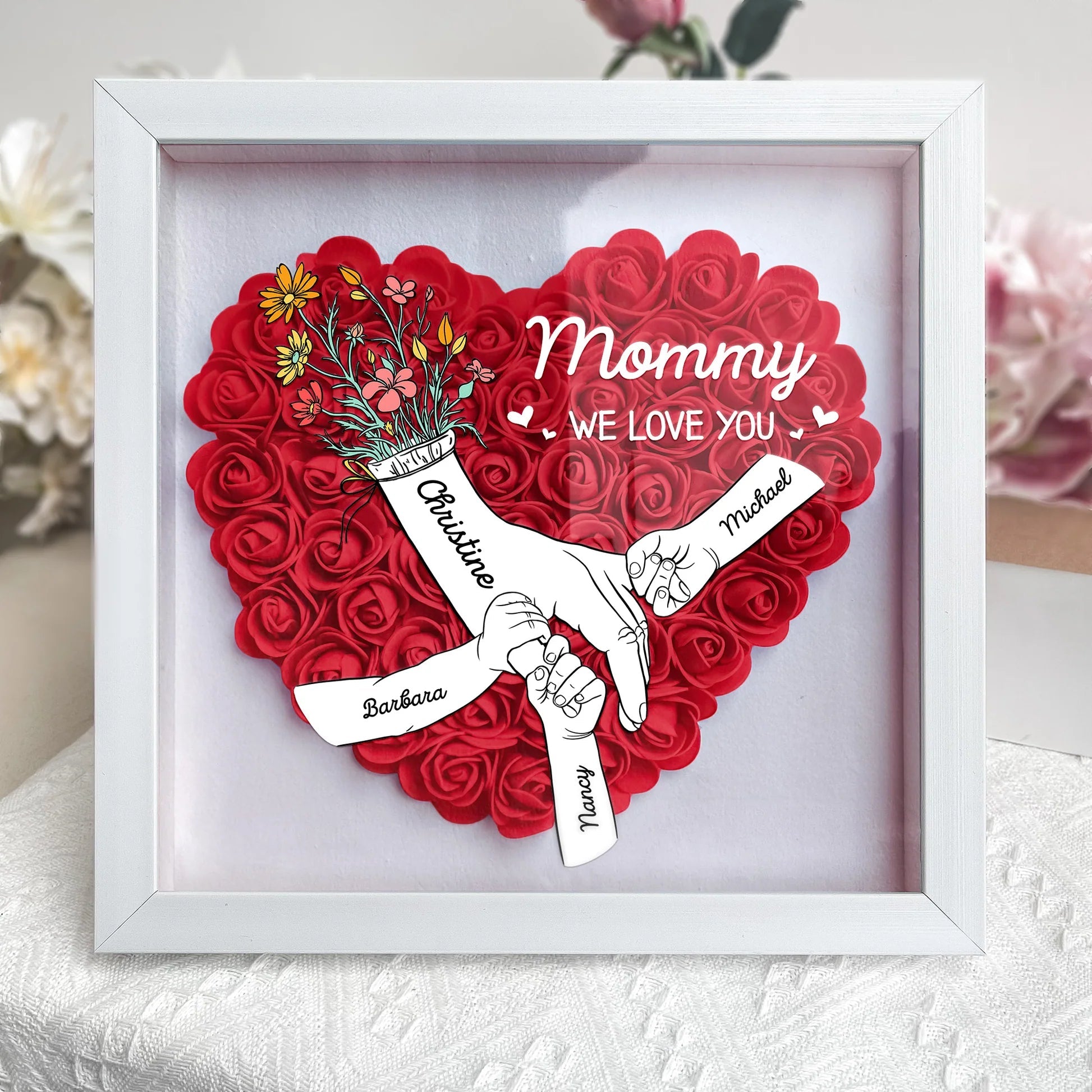 Personalized Hand Holding Mum Flower Shadow Box