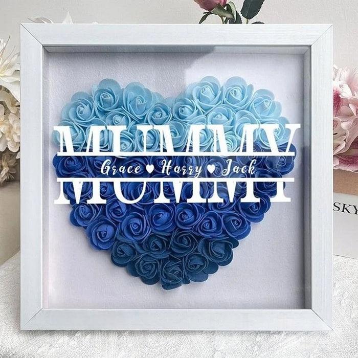 Personalized Flower Heart Shadow Box , Custom Name Rose Frame , Flower Shadowbox For Mom