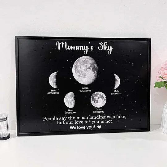 Print Custom encircling the moon Phase Frame With Text & Date- Mum's Universe