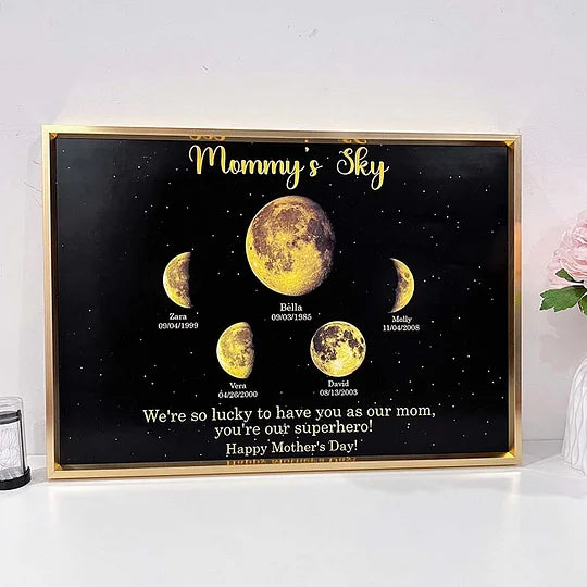 Print Custom encircling the moon Phase Frame With Text & Date- Mum's Universe