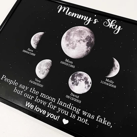 Print Custom encircling the moon Phase Frame With Text & Date- Mum's Universe