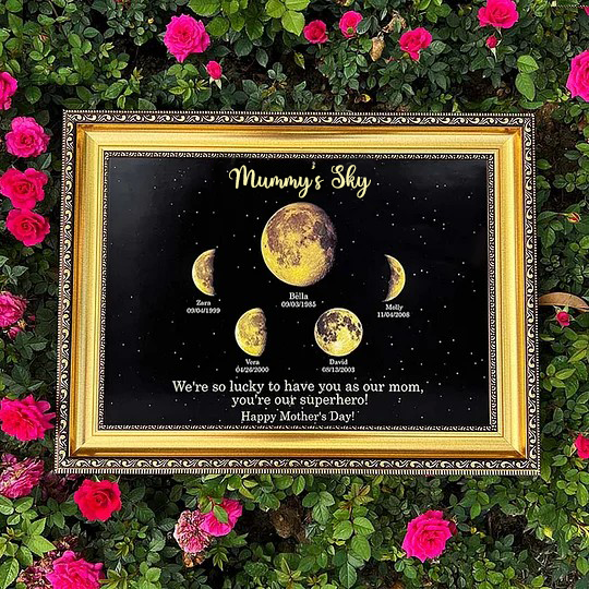 Print Custom encircling the moon Phase Frame With Text & Date- Mum's Universe