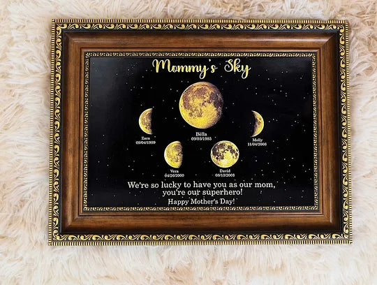 Print Custom encircling the moon Phase Frame With Text & Date- Mum's Universe