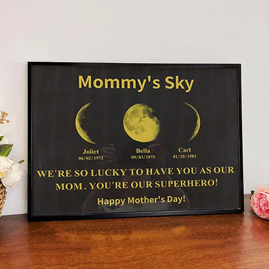 Custom Mirrored Moon Photo Frame with Text and Date - Custom Art Frames for Mom - Mommy's Sky