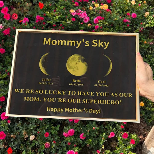 Custom Mirrored Moon Photo Frame with Text and Date - Custom Art Frames for Mom - Mommy's Sky