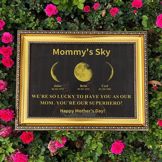 Custom Mirrored Moon Photo Frame with Text and Date - Custom Art Frames for Mom - Mommy's Sky