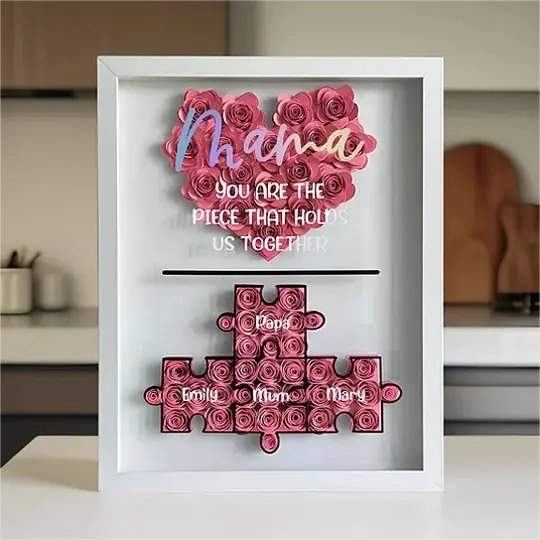 Mother’s Day Puzzle Flower Box | Paper Flower Shadow Box | Customized Gift for Birthdays, Anniversary, Mother's Day