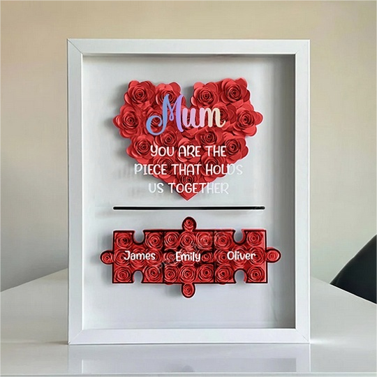 Mother’s Day Puzzle Flower Box | Paper Flower Shadow Box | Customized Gift for Birthdays, Anniversary, Mother's Day