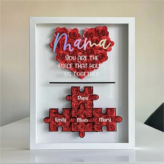 Mother’s Day Puzzle Flower Box | Paper Flower Shadow Box | Customized Gift for Birthdays, Anniversary, Mother's Day