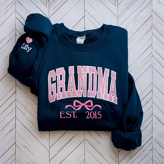 Personalized Mom Glitter Embroidered Sweatshirt With Bow Est Year