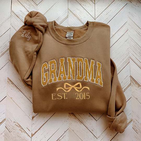 Personalized Mom Glitter Embroidered Sweatshirt With Bow Est Year