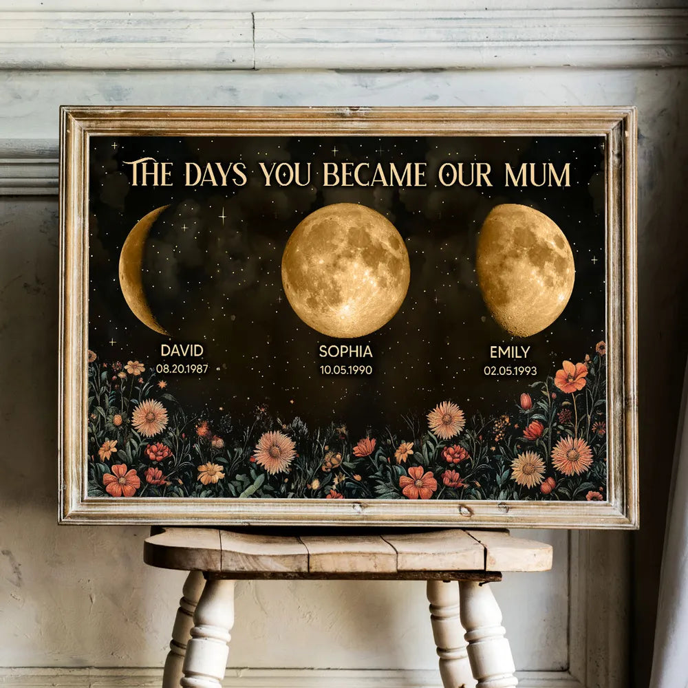 Custom Birth Moon Phase Personalized Poster Vintage Flowers,Heartfelt 2025 Mother's Day Gift