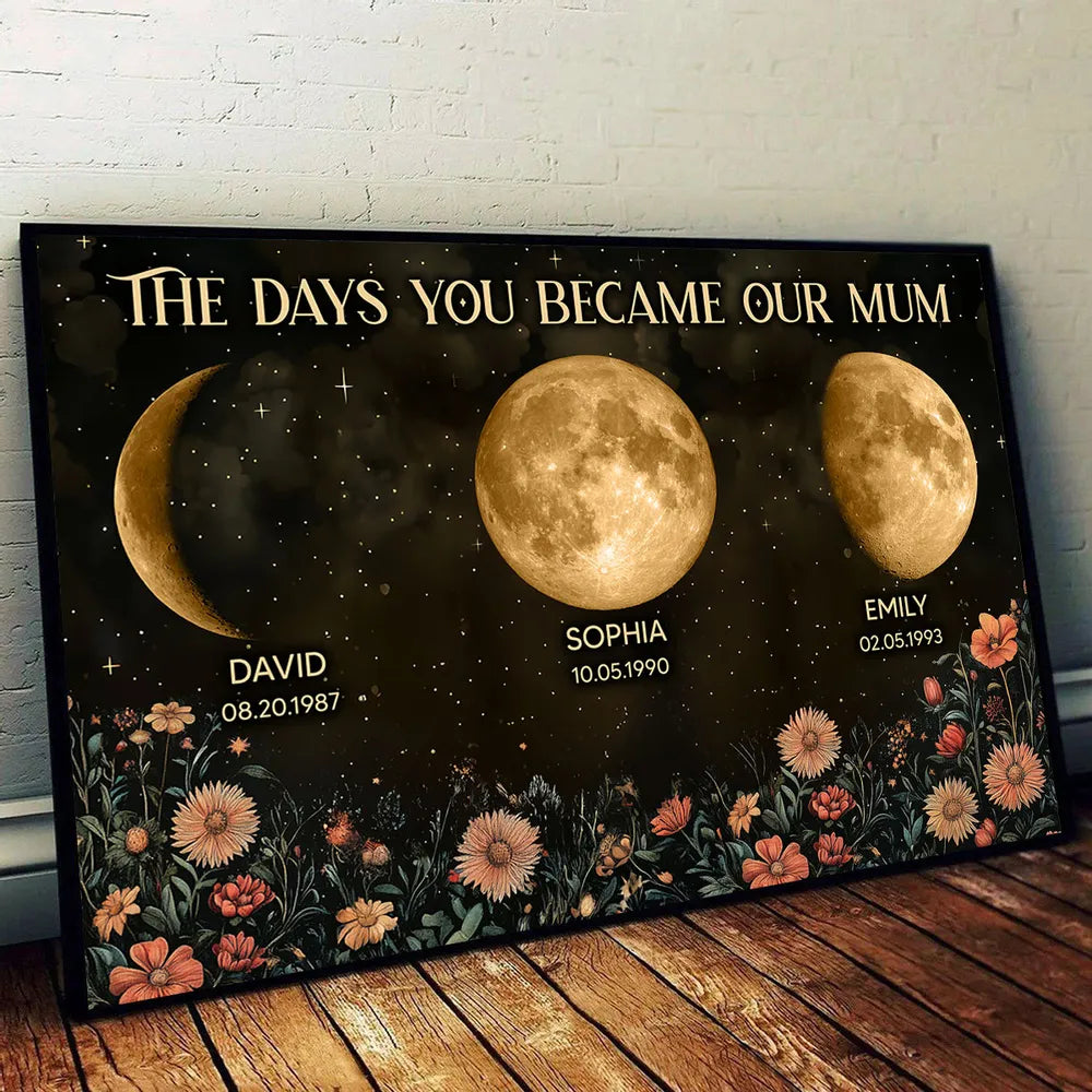 Custom Birth Moon Phase Personalized Poster Vintage Flowers,Heartfelt 2025 Mother's Day Gift