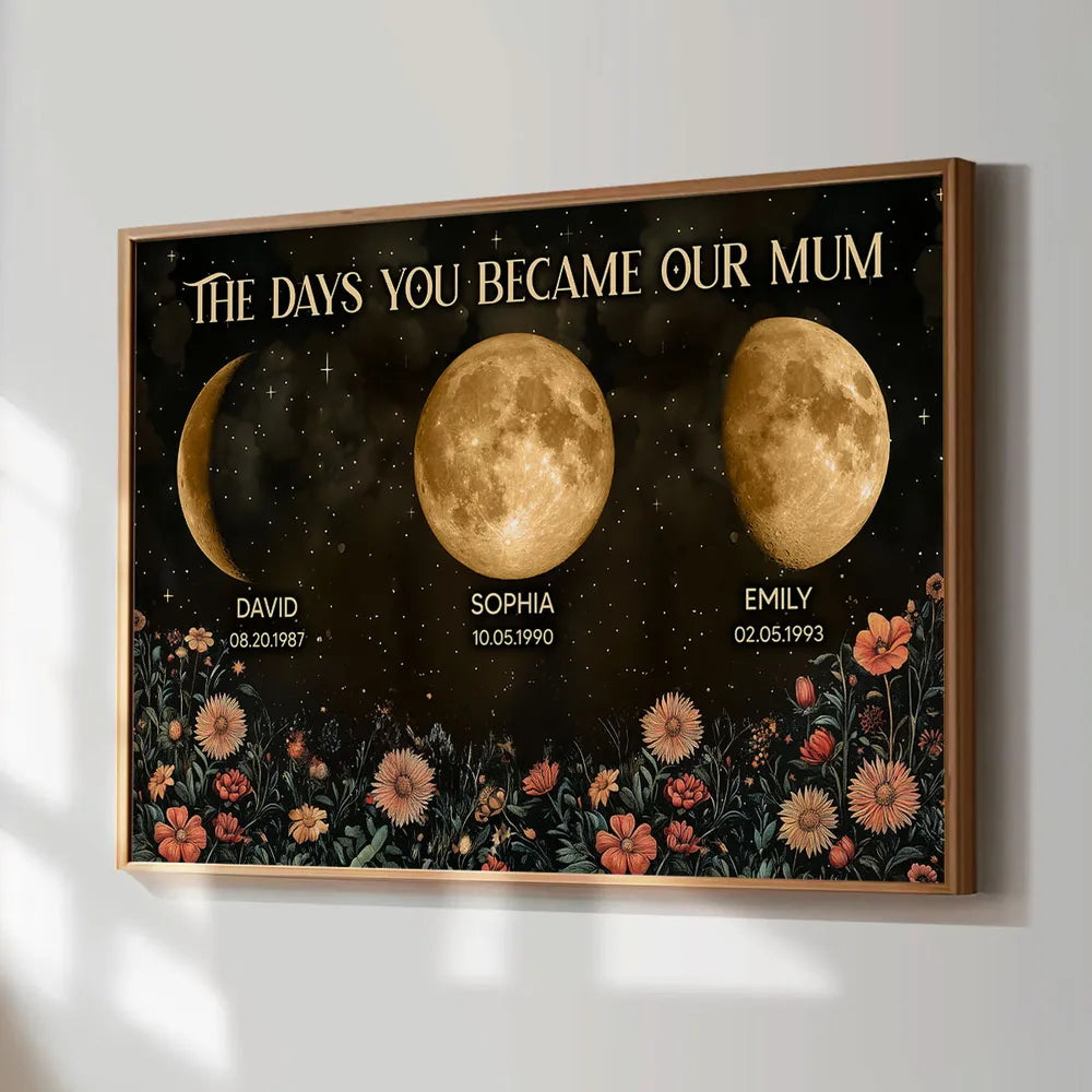 Custom Birth Moon Phase Personalized Poster Vintage Flowers,Heartfelt 2025 Mother's Day Gift