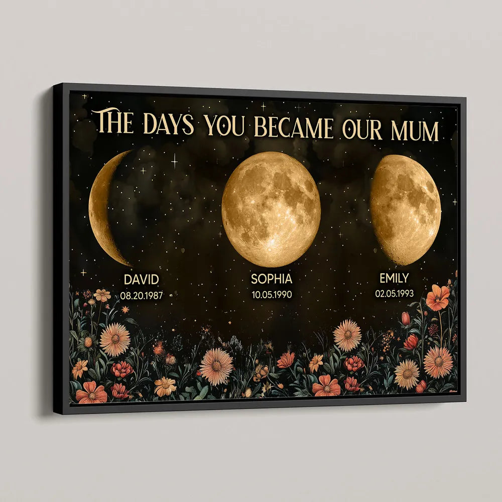 Custom Birth Moon Phase Personalized Poster Vintage Flowers,Heartfelt 2025 Mother's Day Gift