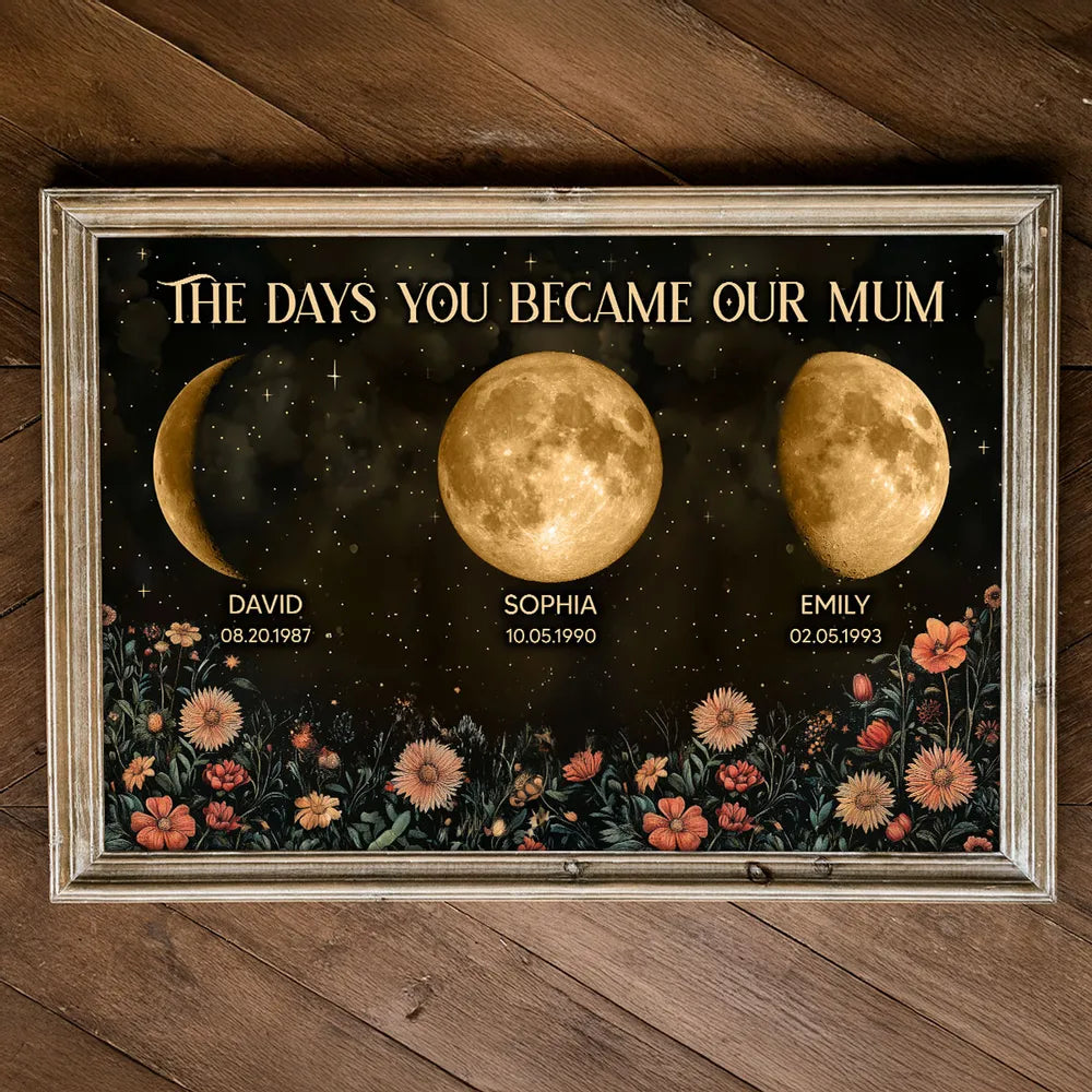 Custom Birth Moon Phase Personalized Poster Vintage Flowers,Heartfelt 2025 Mother's Day Gift