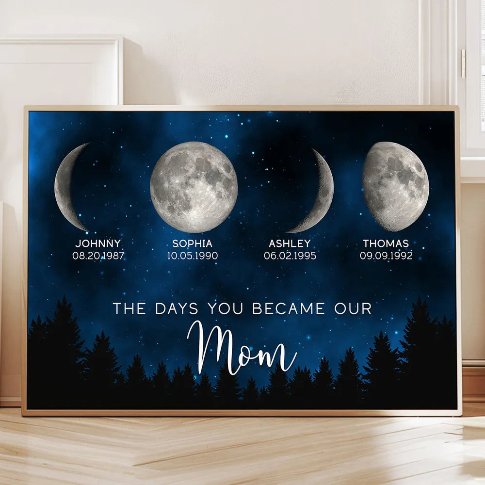 Personalized Galaxy Night Custom Birthday Moon Phase The Days You Became Our Mom Poster