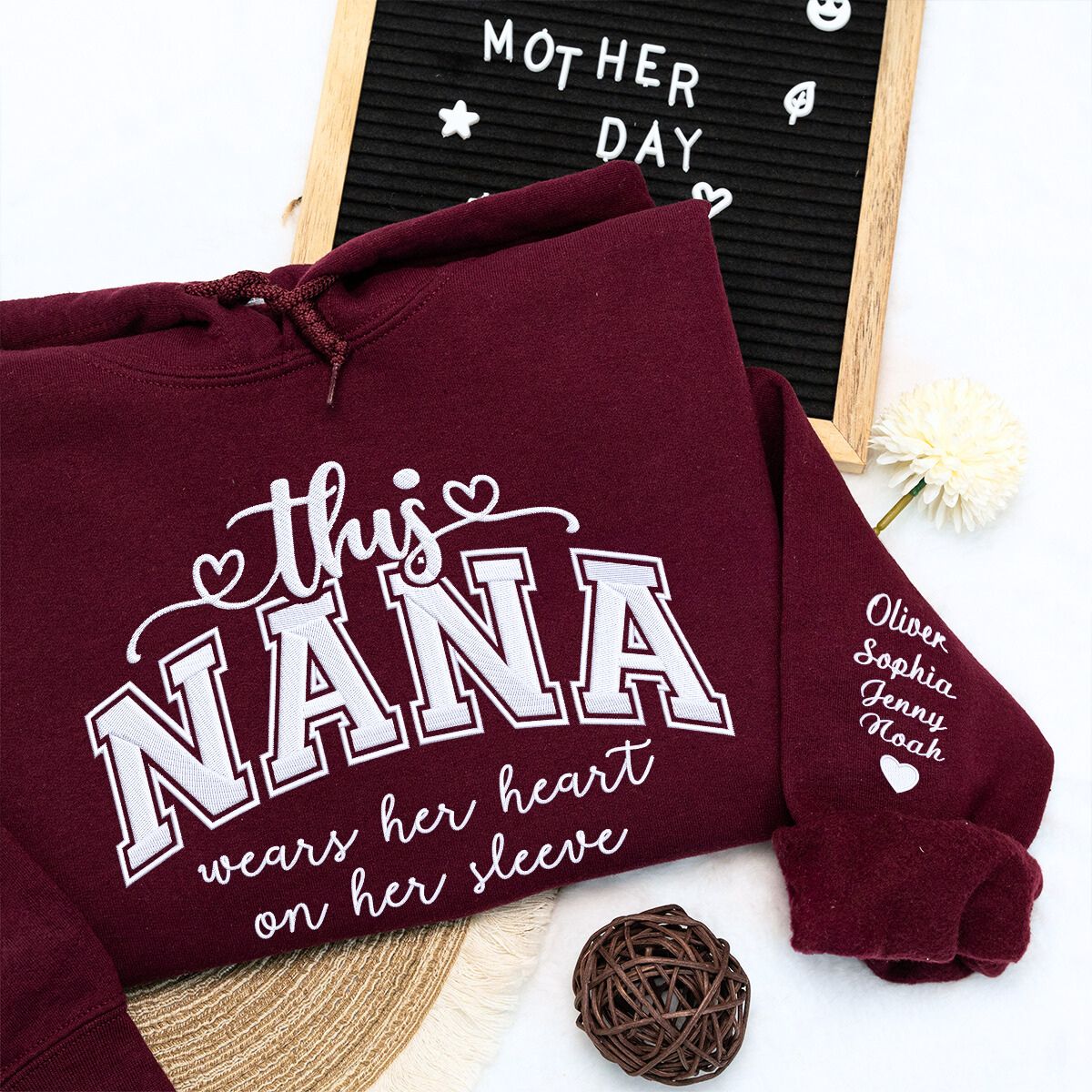 This Mama Wears Her Heart On Her Sleeve Embroidered Sweatshirt