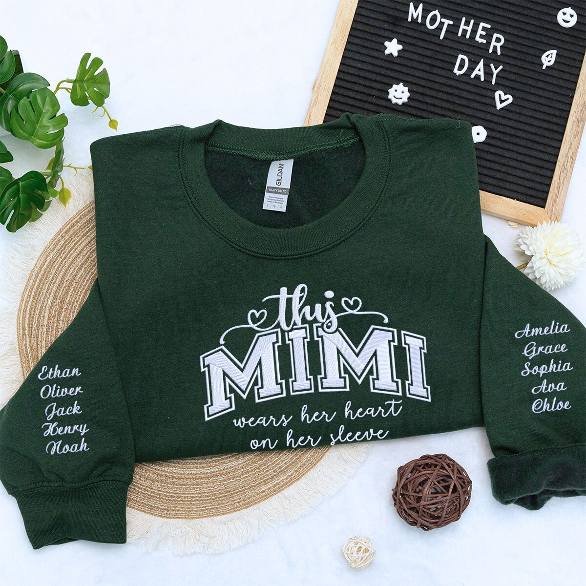 This Mama Wears Her Heart On Her Sleeve Embroidered Sweatshirt