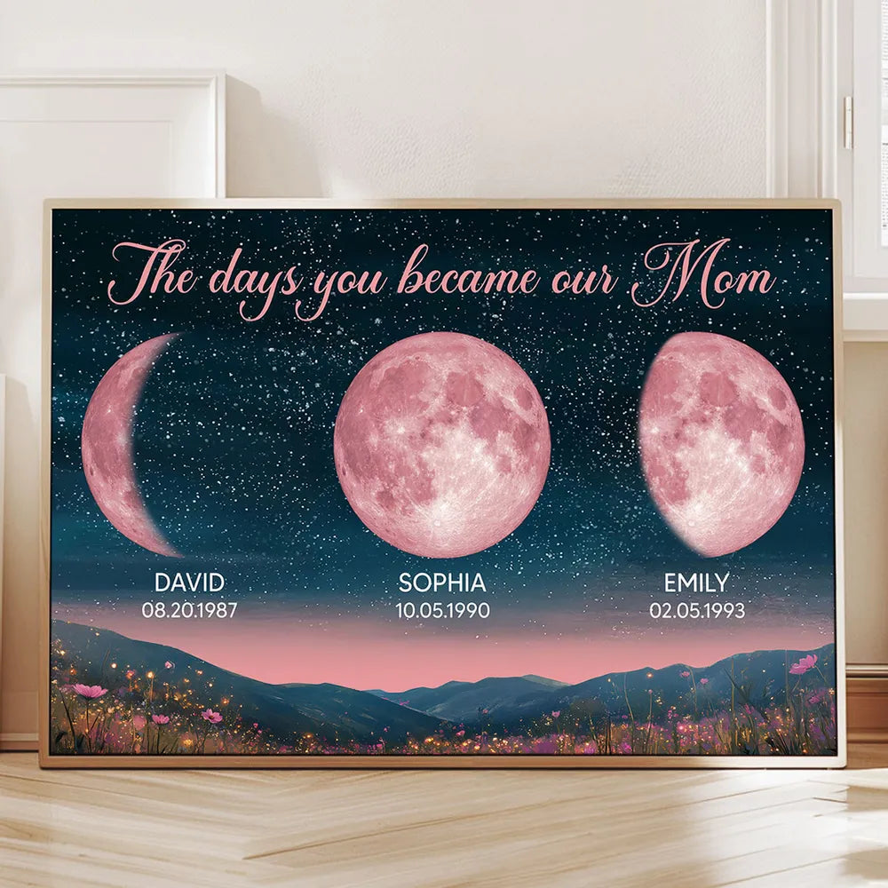 Personalized Pink Birth Moon Phase Beautiful Hill At Night Frame Gift