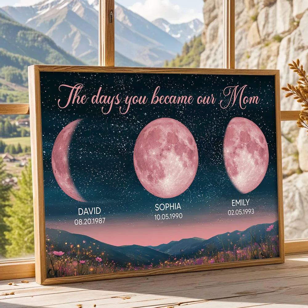 Personalized Pink Birth Moon Phase Beautiful Hill At Night Frame Gift