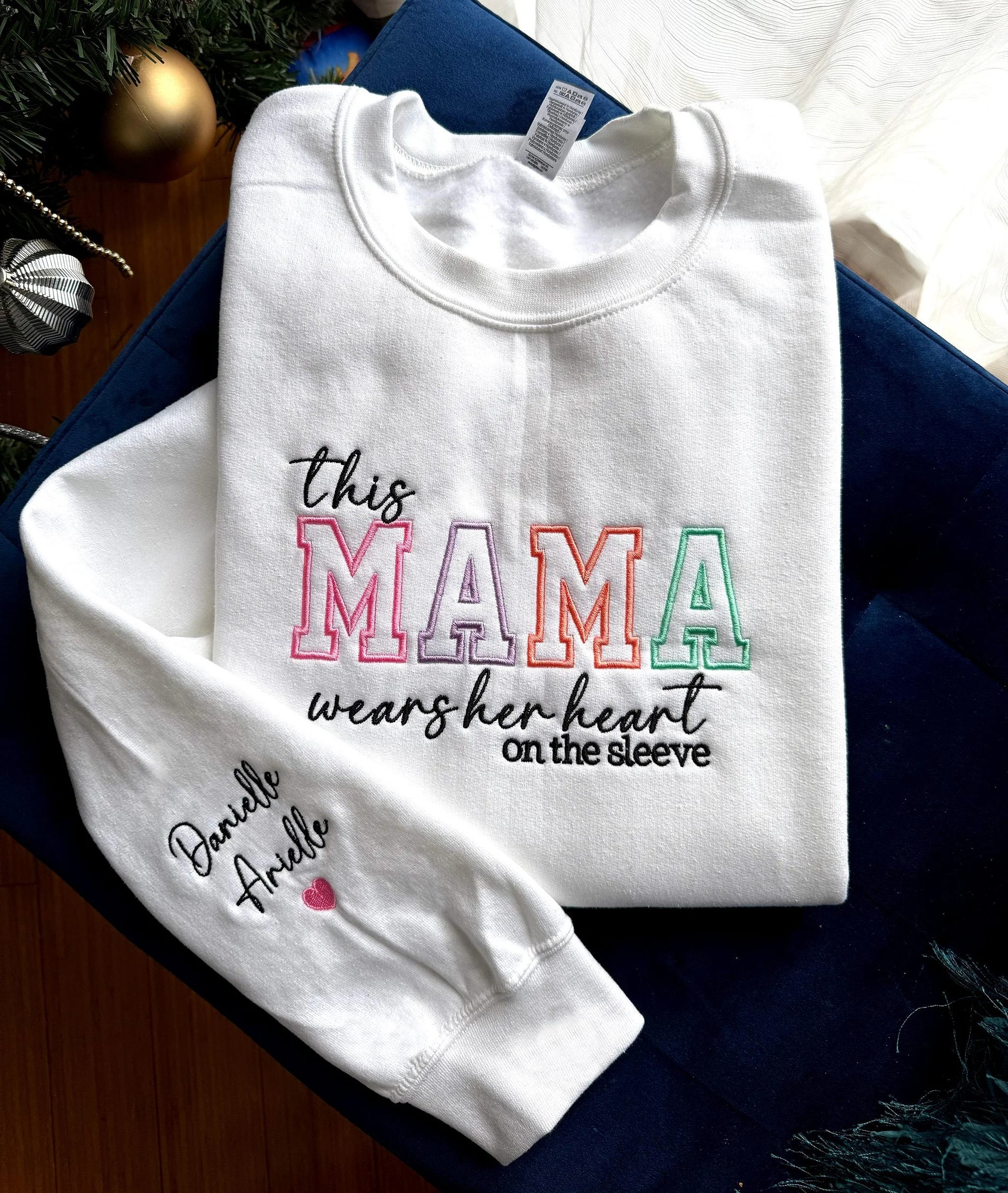 Custom Mom Wears Her Heart on Her Sleeves Embroidered Sweatshirt