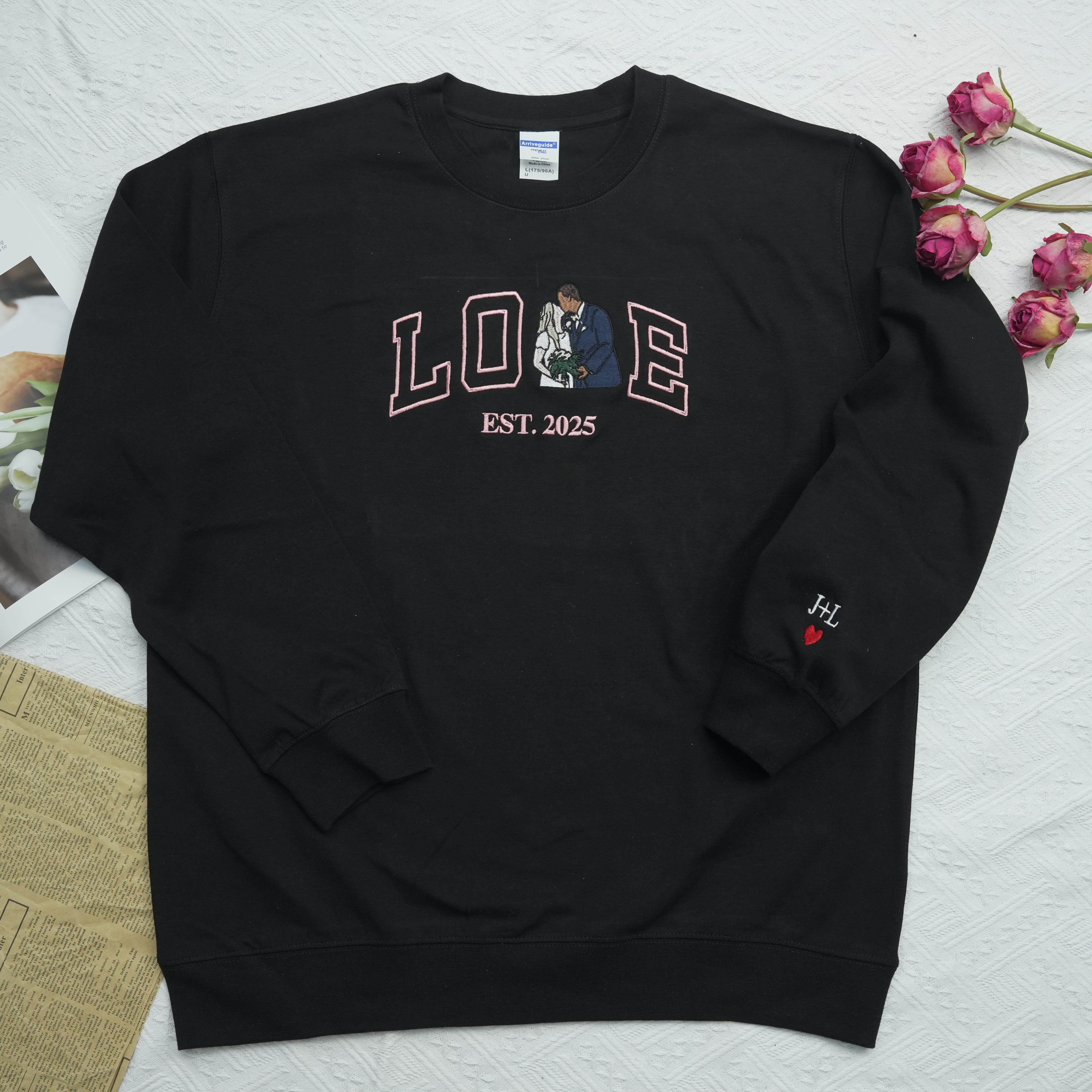 Custom Embroidered Couple Portrait Love Sweatshirt Hoddie For Valentine