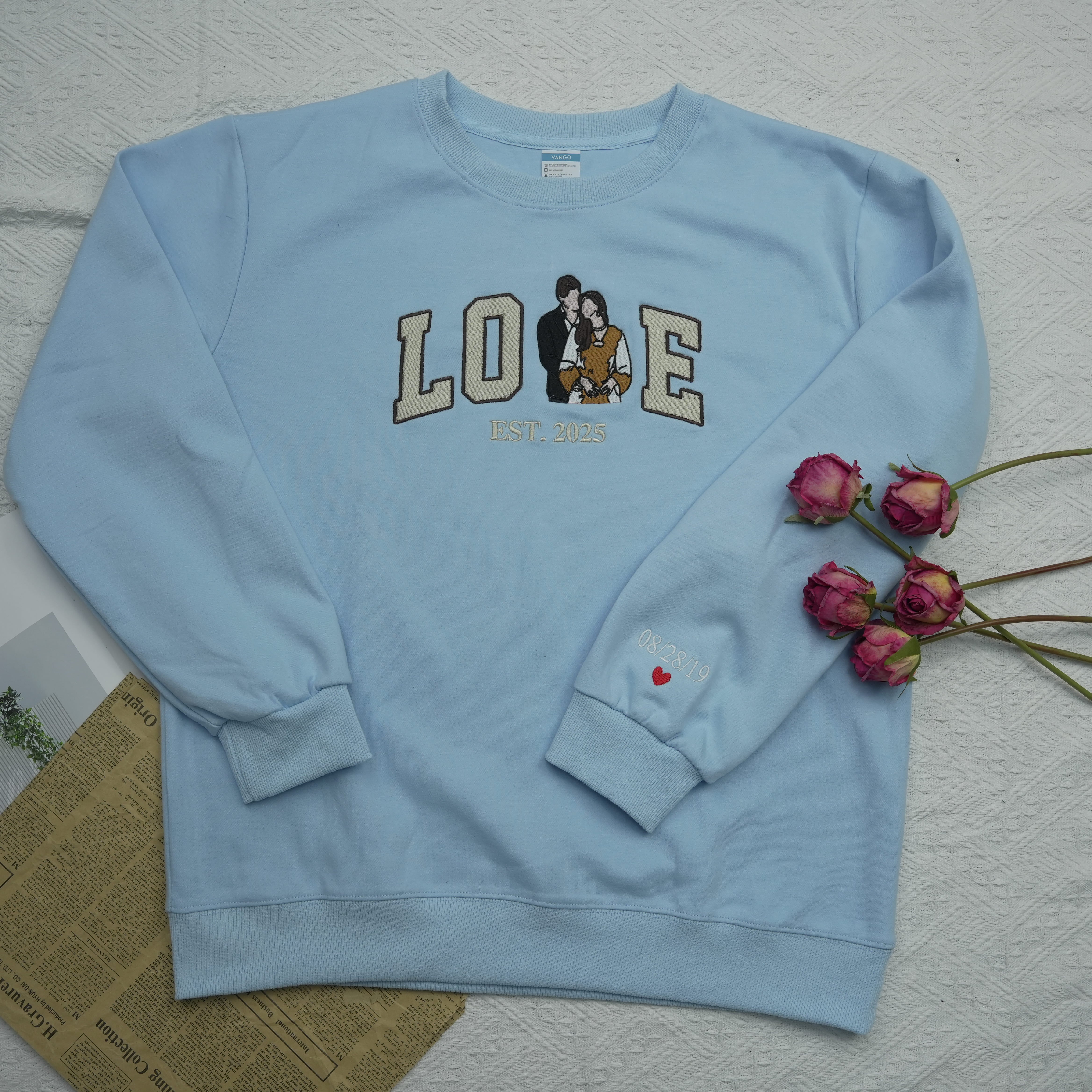 Custom Embroidered Couple Portrait Love Sweatshirt Hoddie For Valentine