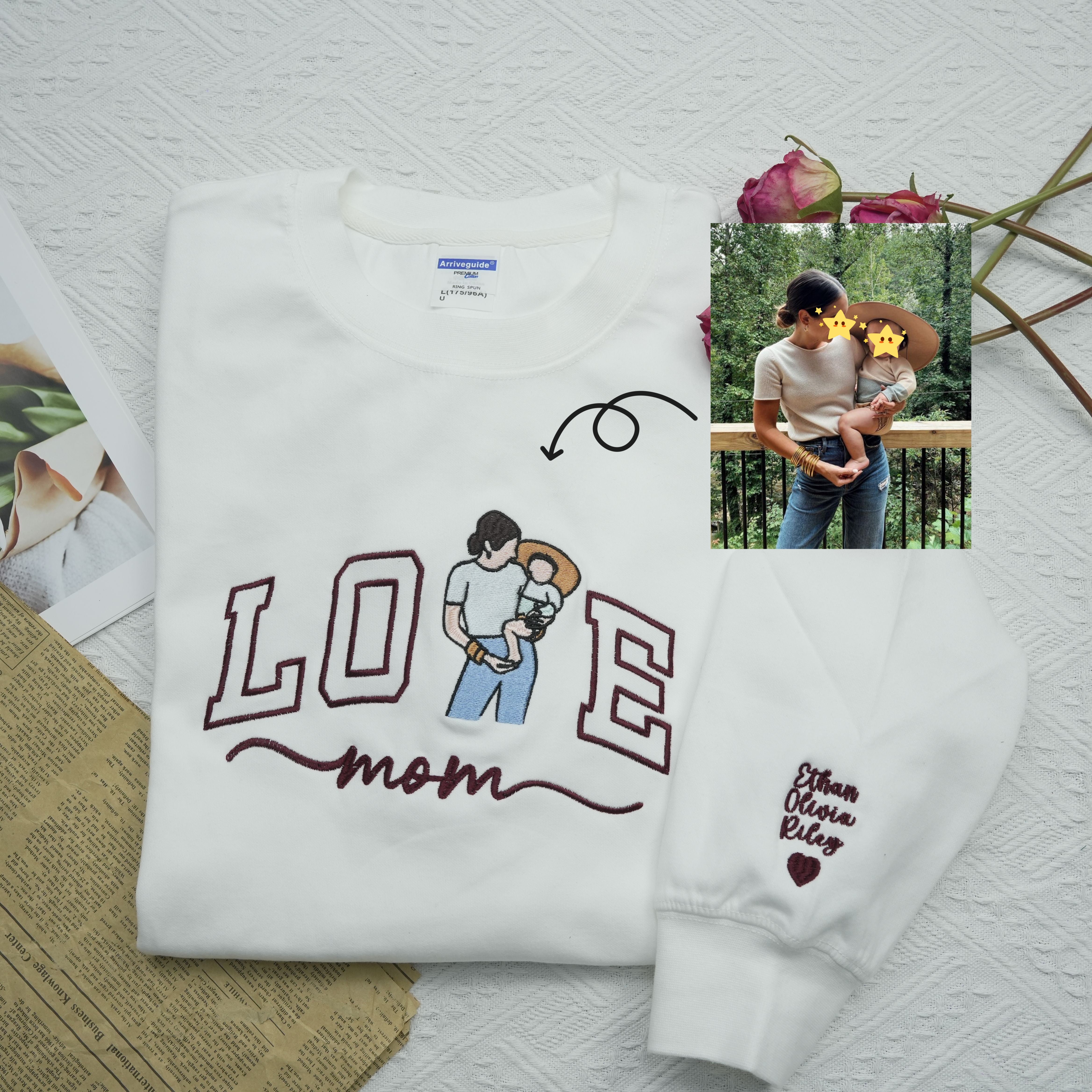 Custom Embroidered Photo Portrait For Mom Love Sweatshirt