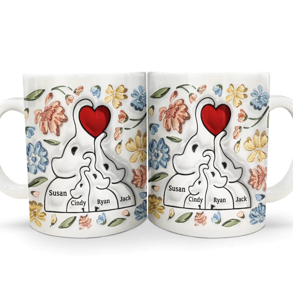 Elephant Love Family - 3D Inflated Effect Printed Mug, Personalized White Mug- Gift For Mother