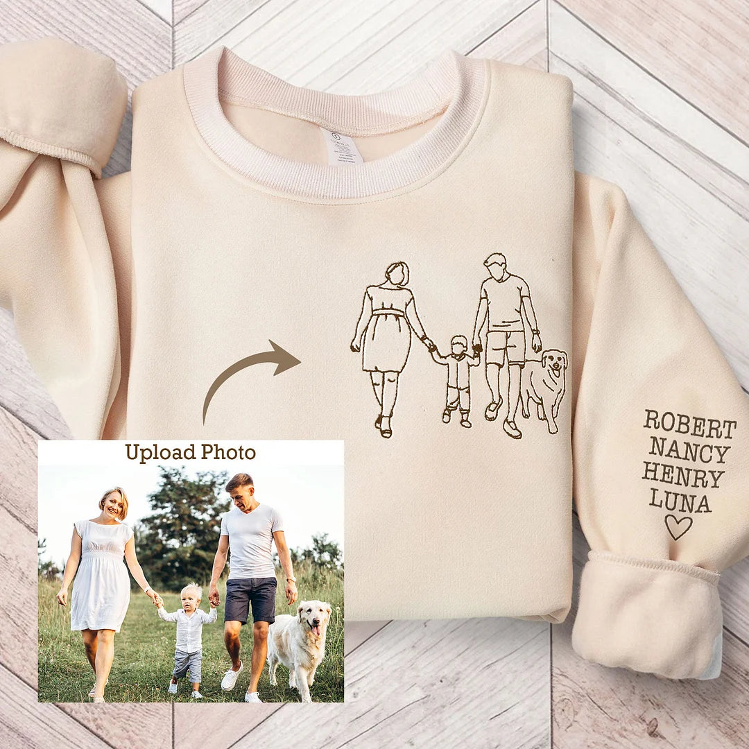 Parent-Child Photo Outline Embroidered Sweatshirt-🎉Surprise Mother's Day gift