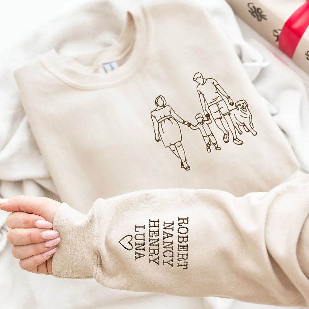 Parent-Child Photo Outline Embroidered Sweatshirt-🎉Surprise Mother's Day gift