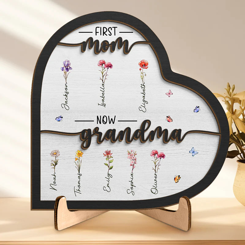 First Mom Now Granny - Family Personalized Custom 2-Layered Wooden Plaque- House Warming Gift For Mom, Grandma