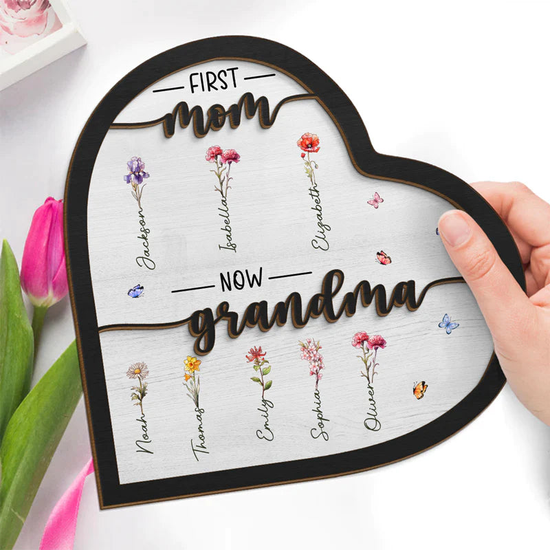 First Mom Now Granny - Family Personalized Custom 2-Layered Wooden Plaque- House Warming Gift For Mom, Grandma