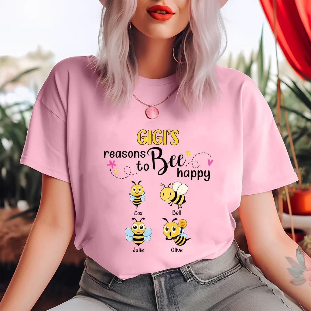 Grandma's Reasons To Bee Happy Personalized Bee T-shirt Hoodie