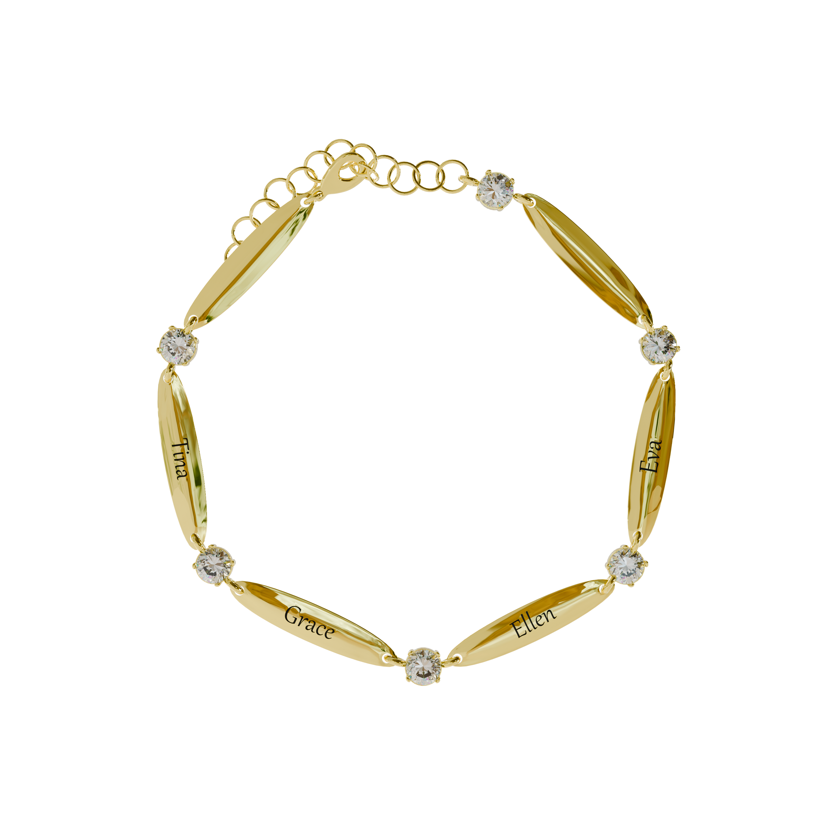 Engraved Bracelet with Crystals in 18K Gold Plating