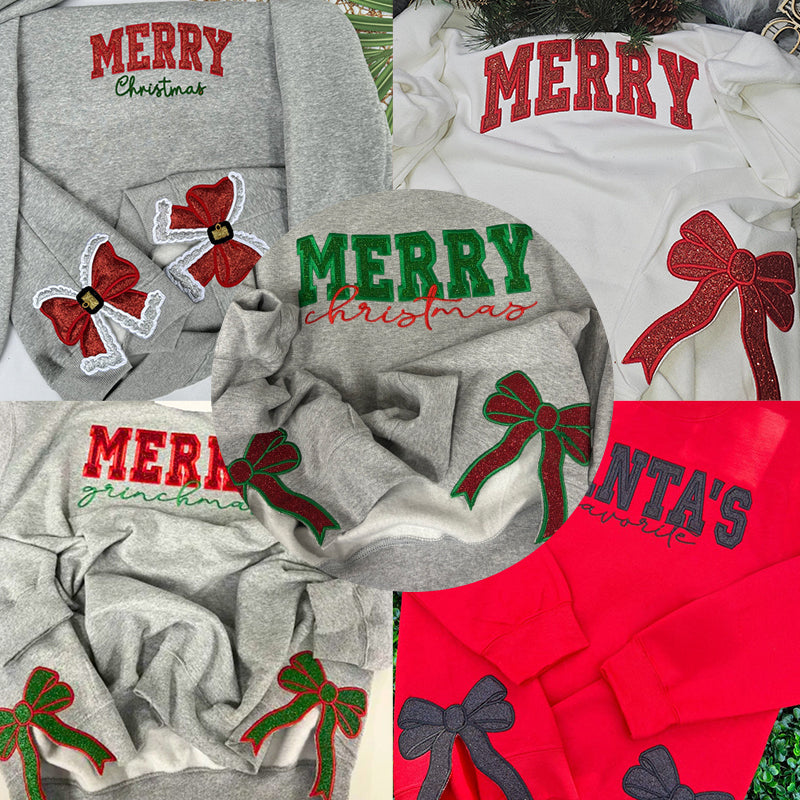 Personalized Green/Red Merry Christmas Bow Side Sweatshirt