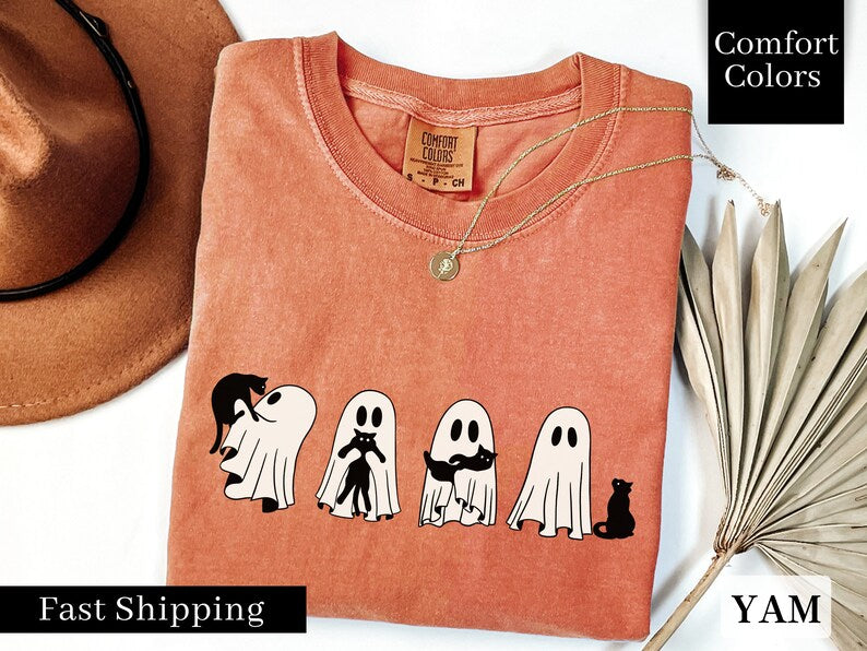 Comfort Colors Сute Ghost Cat Shirt, Ghost Cat t-shirt