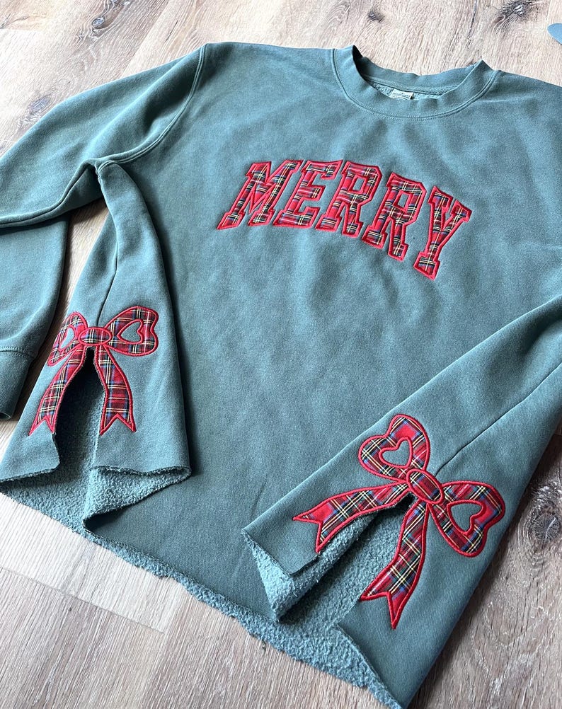 Embroidery Custom Christmas Side Bow Cut-Out Sweatshirt