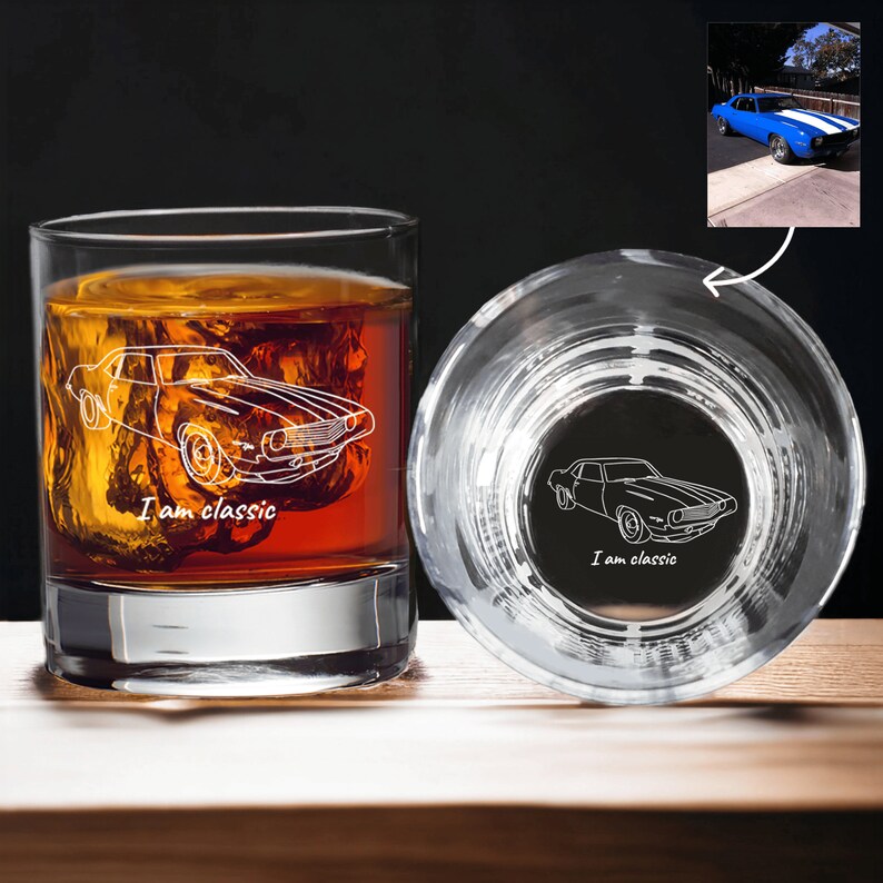 Custom Photo Car Line Art Whiskey Glass