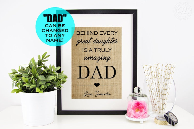 Dad Gifts from Daughter | DAD | Burlap Print | Grandfather Sign | Gift for Dad Wall Art