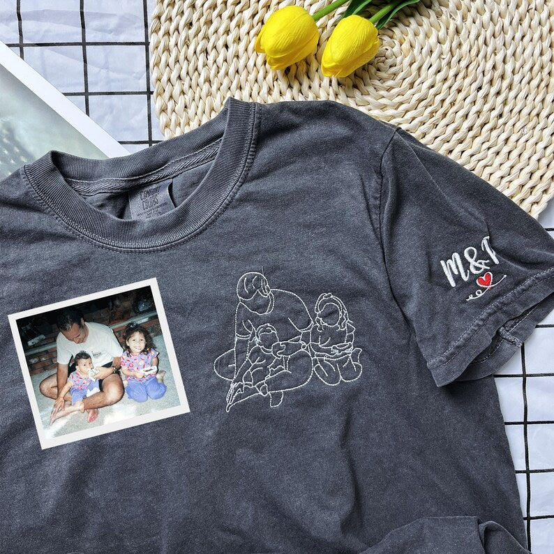 Embroidered Photo Shirt, Portrait From Photo Shirt, Personalized Dad Shirt