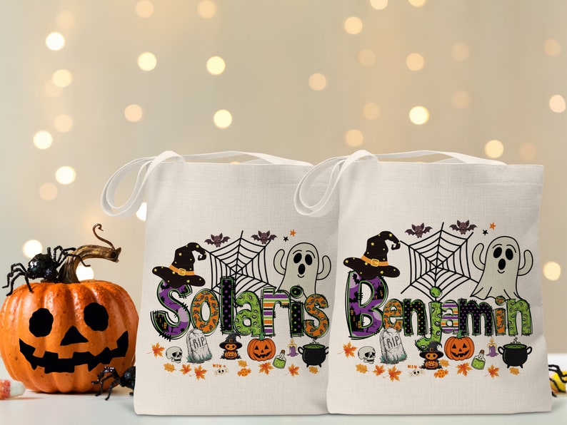 Custom Halloween Name Bag, Halloween Treat Tote Bags for Kids