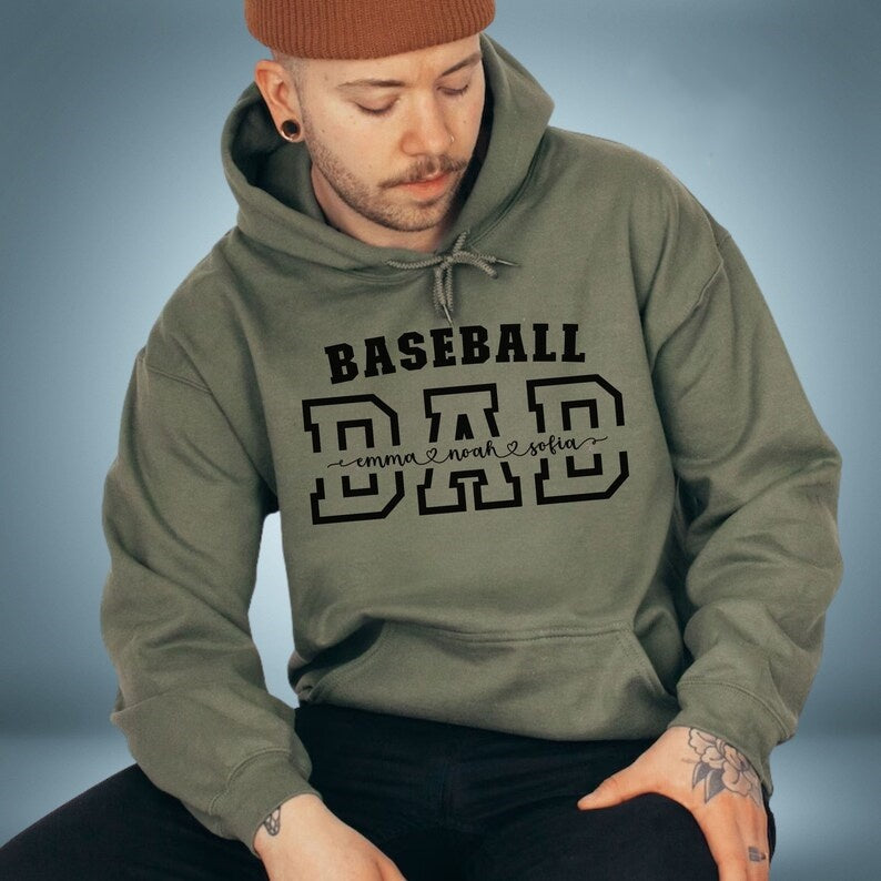 Customized Baseball Dad Sweatshirt With Kids Names, Father's Day Gift